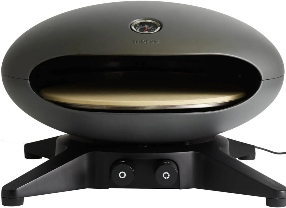 Spin Morsø Forno, Outdoor Ofen für Pizza aus Aluminium, Anthrazit, Maße 57 x 53 x 35 cm, Pizzaofen Gas mit rotierendem Pizzastein, im cleanen Design
