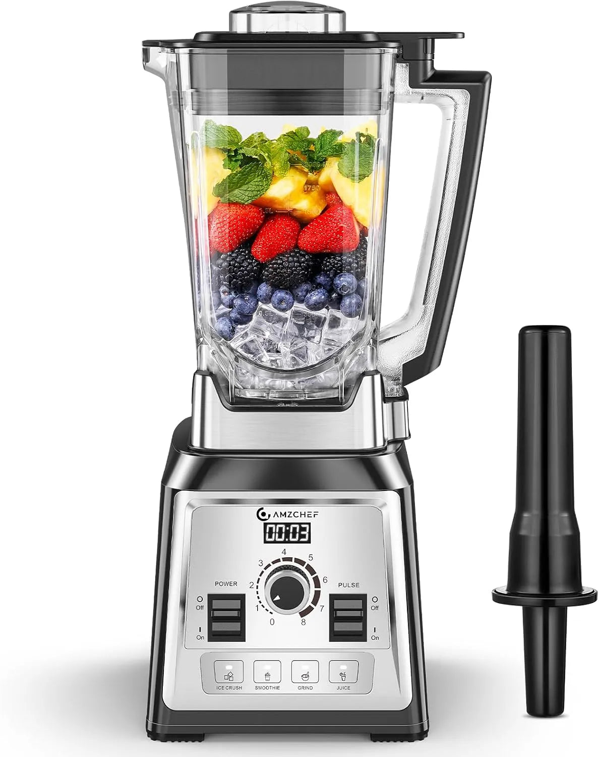 Standmixer AMZCHEF, Fassungsvermögen 2L Mixer Hochleistungsmixer, Smoothie Maker, BPA-Freiem, 2000 Watt, Grind Mixer