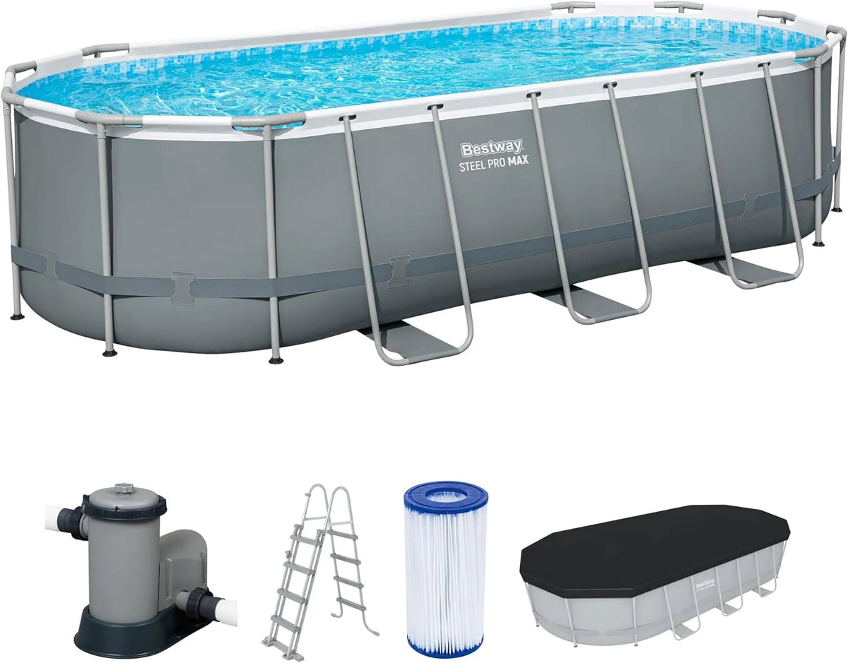 Bestway Pool, Fassungsvermögen 13.430 L, TriTech-Material, Sicherheitsleiter, Fliesenmosaik, langlebiger Stahlrahmen, Maße 549 x 274 x 122 cm