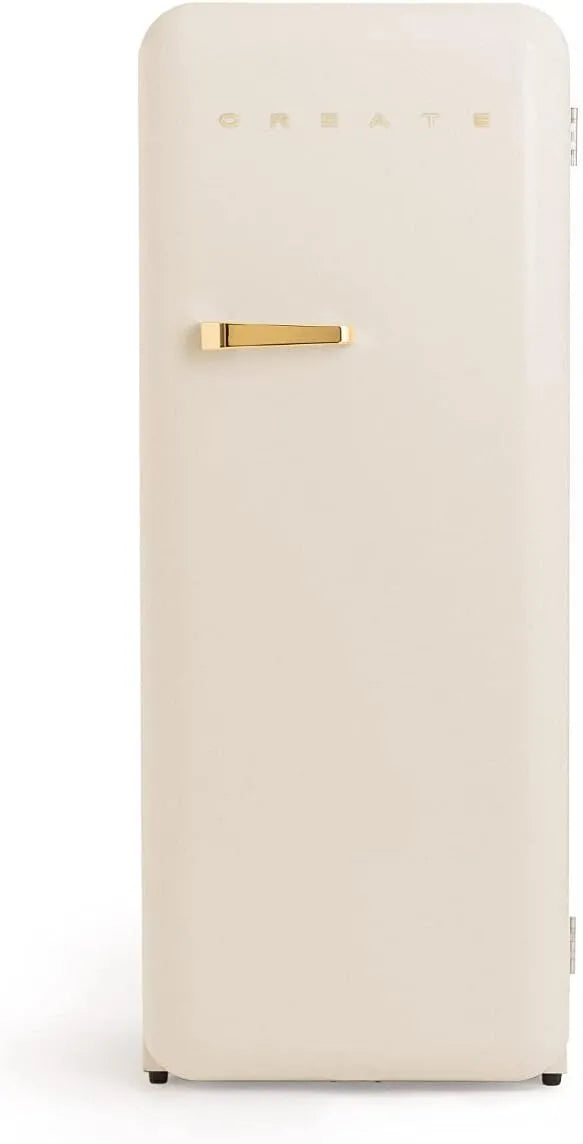 Kühlschrank FRIDGE 150, RETRO GOLD mit Gefrierfach 281L in Cremeweiß, Leistung 102W, Breite 150cm, 3 Ablagen, Temperaturregelung,60x60x150cm, CREATE