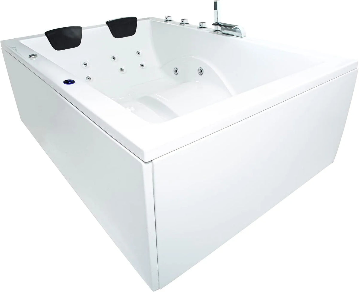 Whirlpool, Basic Indoor Badewanne XXL Wave für 2 Personen mit 16 Massagedüsen, Wasserfall, LED-Ambiente
