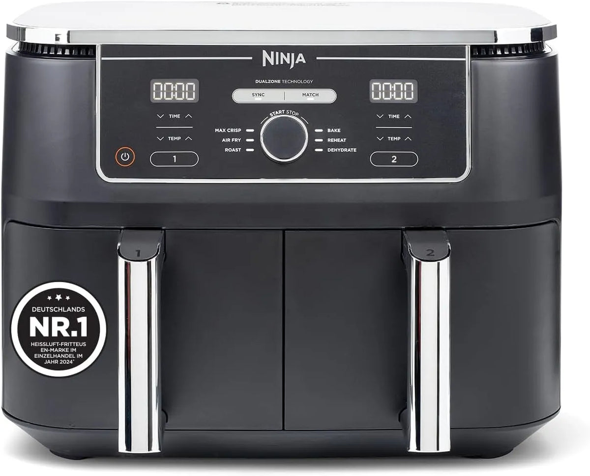 Ninja Heißluftfritteuse AF400EU, Leistung 2470 W, 9,5 l Fassungsvermögen, Foodi MAX Dual Zone, 2 Fächer, 6 Funktionen, Kupfer, in Schwarz