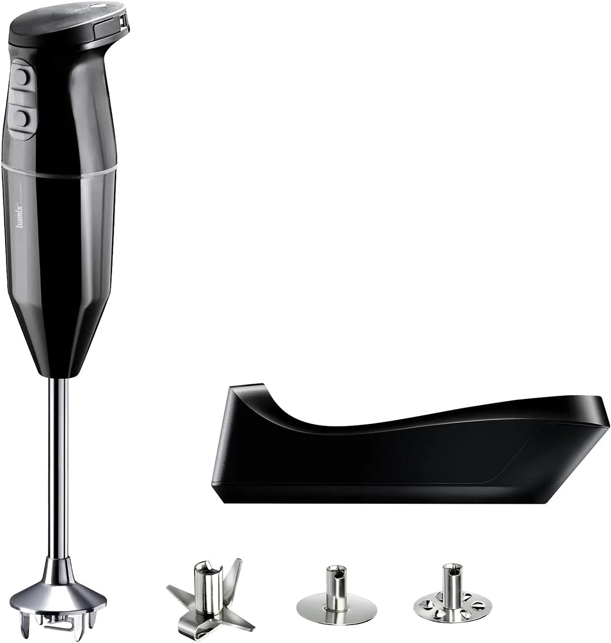 Set cordless PLUS kabelloses bamix Stabmixer, 250 Watt, inklusive. Multi, Schlagscheibe aus Edelstahl, in Schwarz, 3-Stufen, Quirl