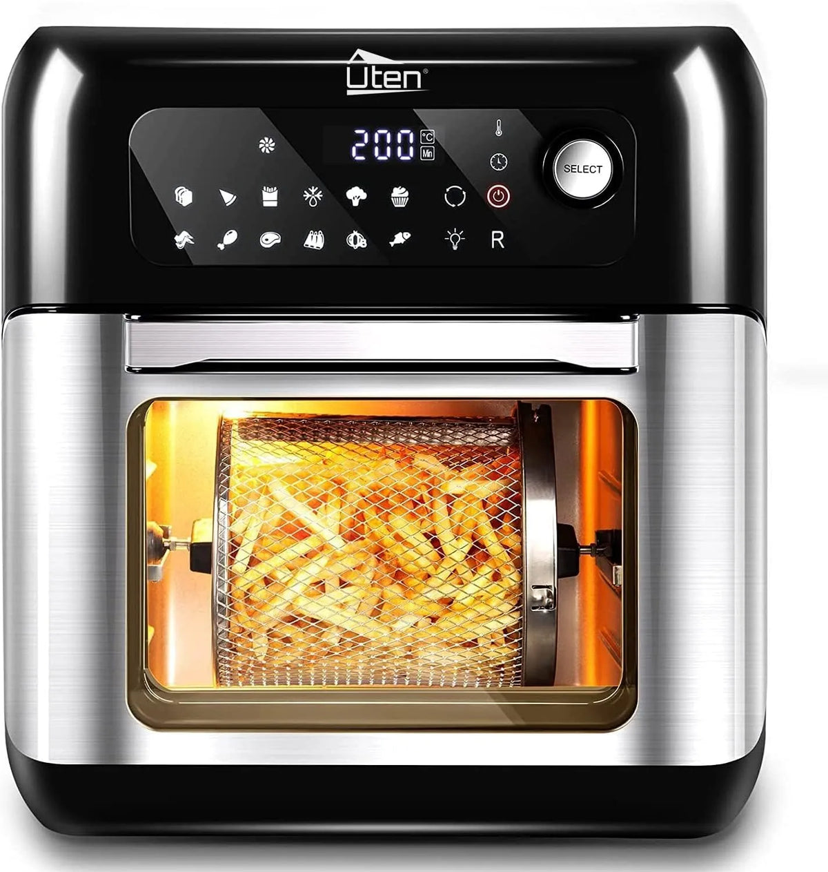 Heißluftfritteuse, 6 Zubehör & Rezeptbuch, Fassungsvermögen 10L Air fryer Fritteuse, Edelstahl,1500W