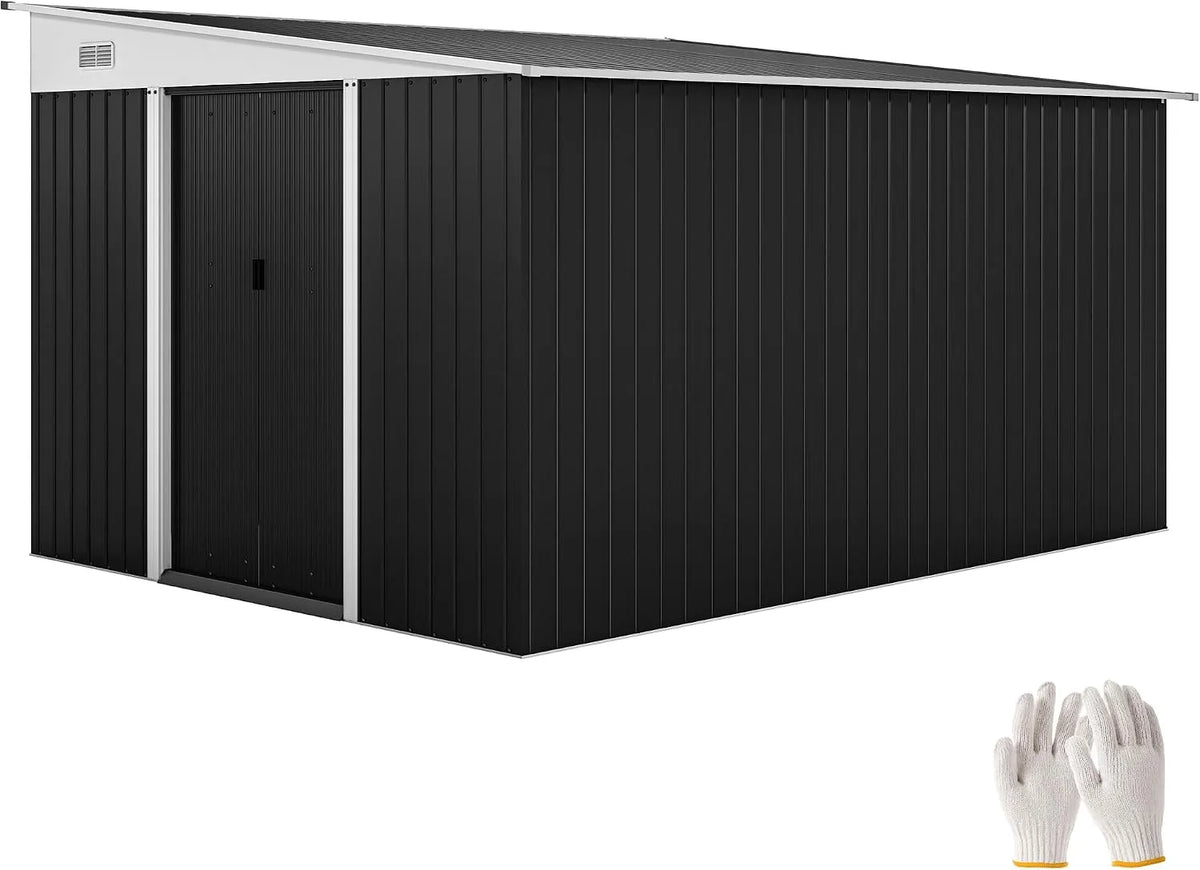 Geräteschuppen Outsunny 5x169/201cm, mit Schrägdach, 8,9 m² Blechgerätehaus mit 2 Lufteinlässen, Maße 45x280, Modell Maß, abschließbare Türen