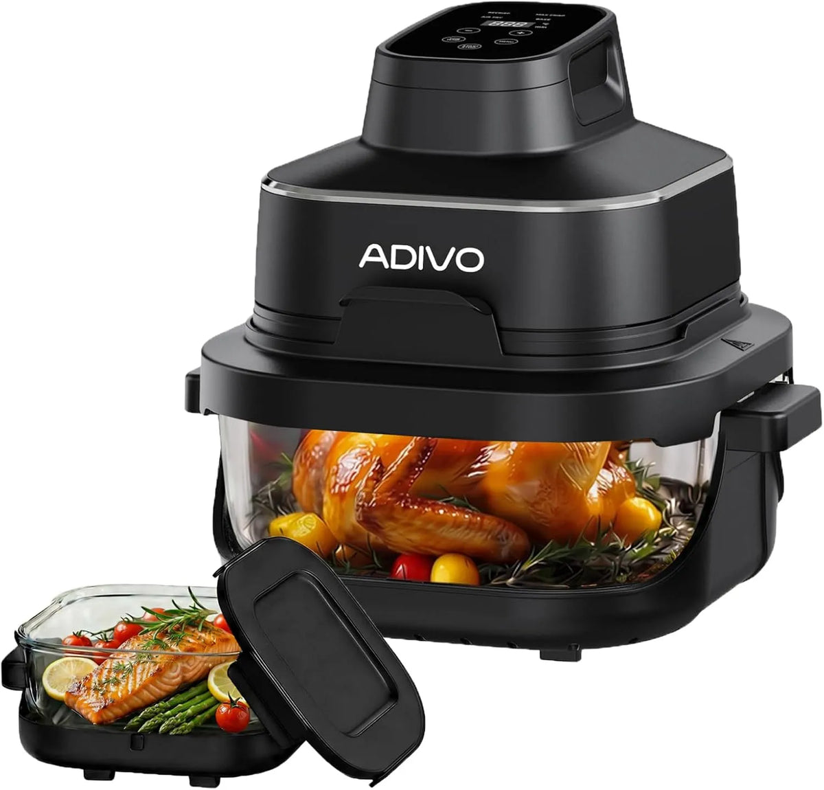 Heißluftfritteuse Adivo Glas, Glasschüssel,4 Modi, Fassungsvermögen 4L, Fassungsvermögen 1.5L,1500W Ölfrei Air fryer, Antihaft & Ohne Beschichtung