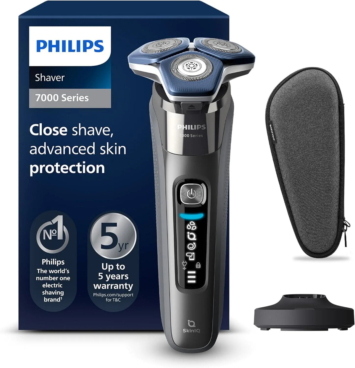 Philips Shaver Series 7000 S7887/35, Elektrischer Nass- und Trockenrasierer für Herren mit aufklappbarem Trimmer, Ladestation & Reiseetui