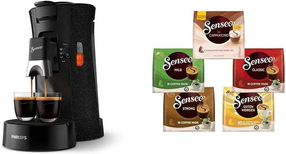 Philips Senseo Select ECO-Kaffeepadmaschine Bundle mit 66 Kaffeepads,3 Kaffeespezialitäten CSA240/20, Fassungsvermögen 0,9L, Intensität Plus