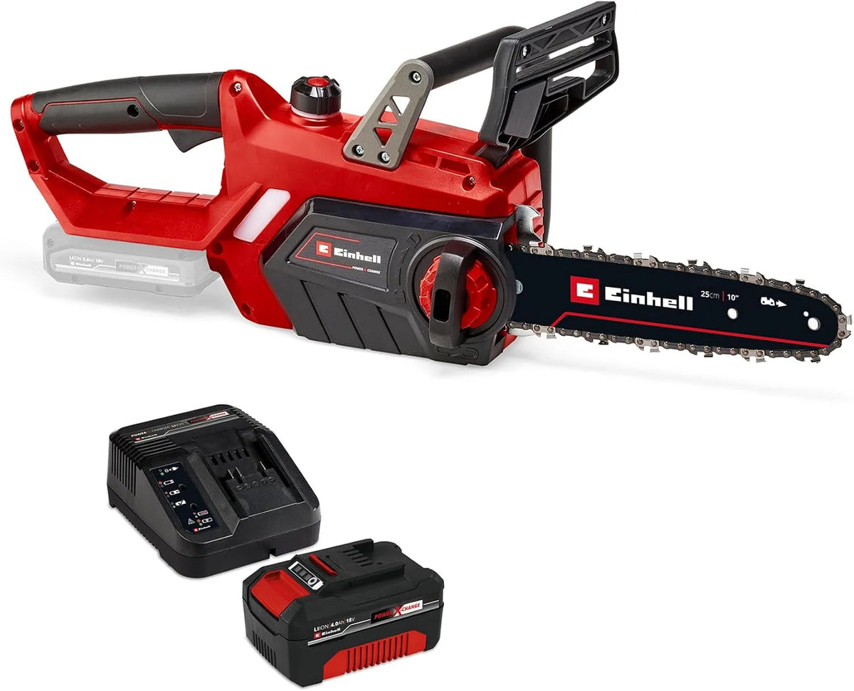 Einhell Akku-Kettensäge GE-LC 18, 25 cm Schwertlänge, Spannung 18V, inklusive. 4 Ah Akku und Ladegerät, Li-Solo Power X-Change, Li-Ion