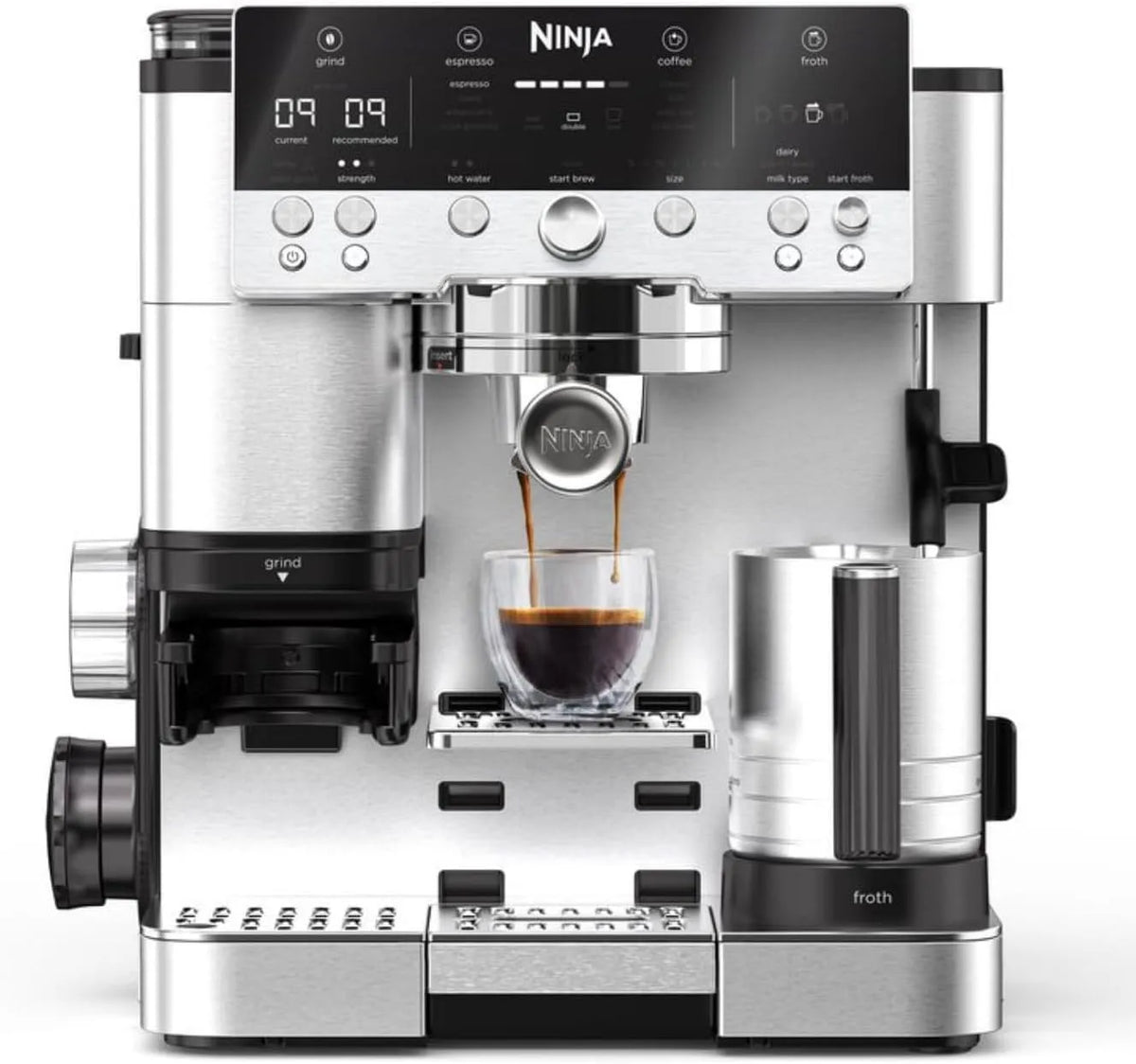 Ninja Kaffeemaschine 3-in-1-Kaffeemaschine ES601EU, 4 Voreinstellungen zum Aufschäumen, Cappuccino, Cold Brew & Espresso, einfache Handhabung, Silber