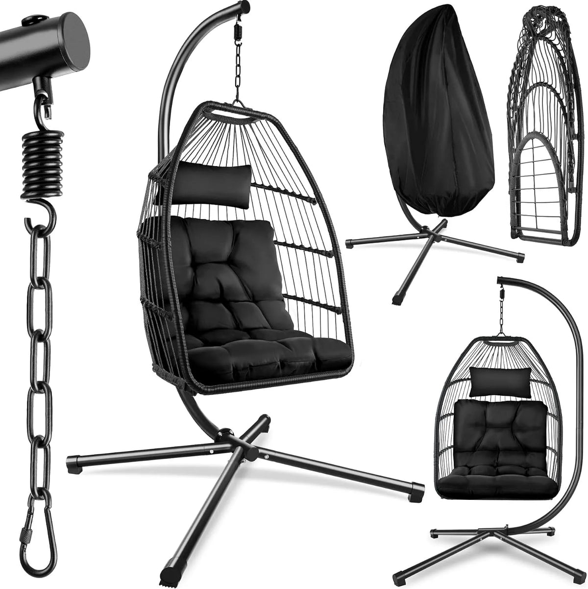 Mit Gestell tectake Hängesessel, belastbar bis 160kg, Dicke Kissen, Möbel, Deko für Wohnzimmer, Jugendzimmer, Balkon, Kinder & Erwachsene