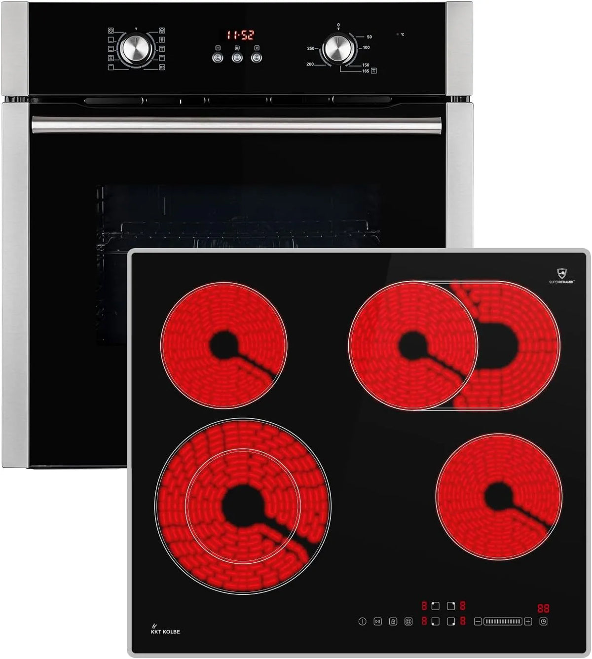 Kochfeld BO8805SS CH5901AL SET8805CH59AL, 2-fach Wärmeschutzverglasung, 60cm Einbaubackofen, Breite 59cm, KKT KOLBE Autarkes Herdset, Grill, Heißluft