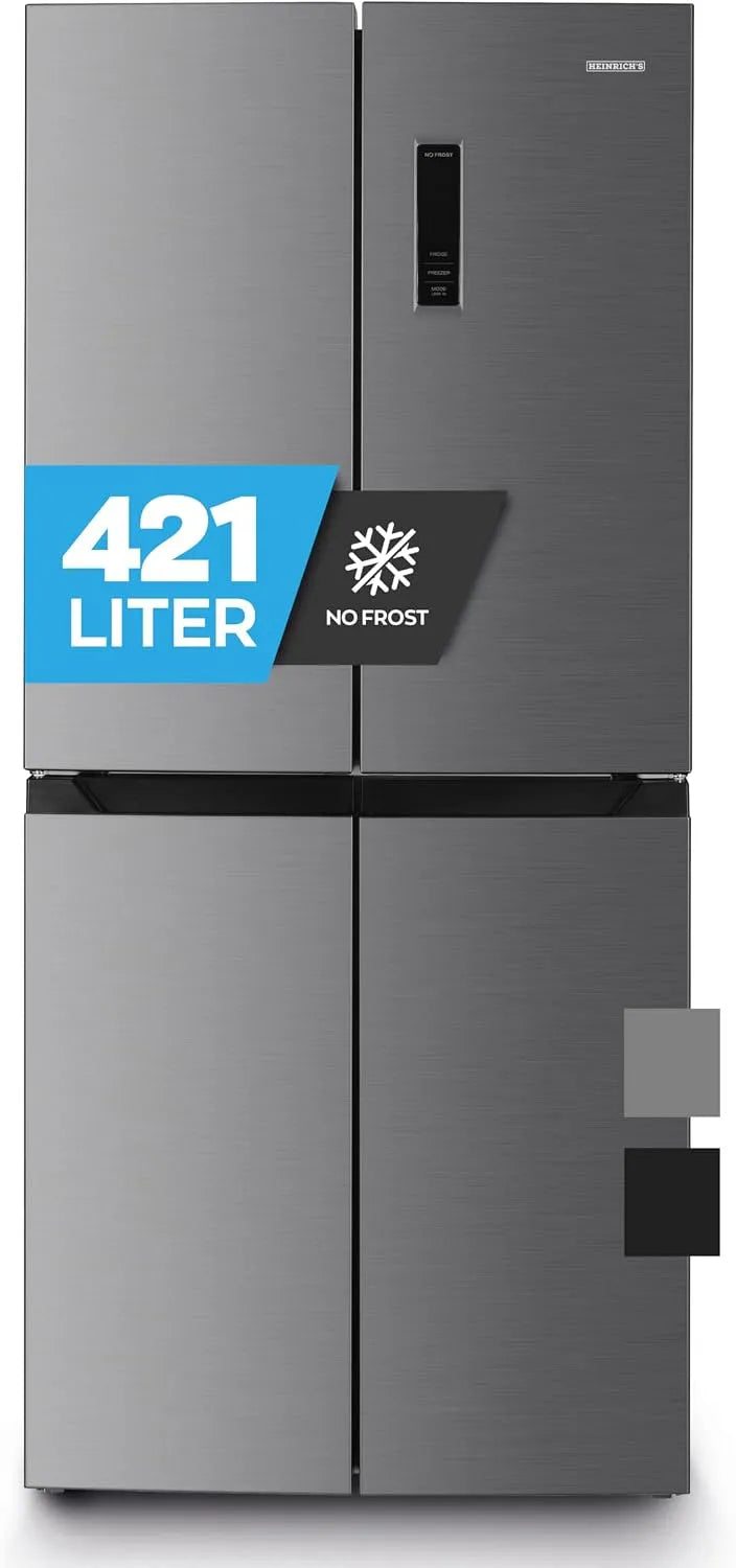 Kühlschrank Heinrich´s Cross Door, Fassungsvermögen 150L Gefriervolumen, LED Beleuchtung, Inox, Kühlgefrierkombination mit 421L Gesamtvolumen