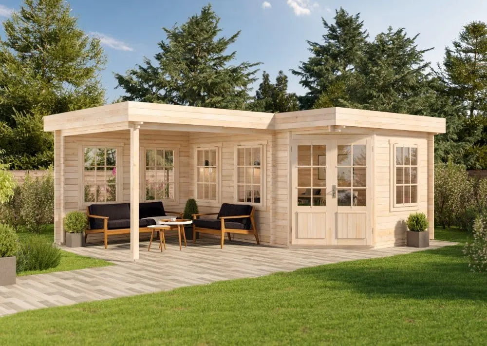 Gartenhaus, 5-Eck Pepe aus Holz 618x462cm mit 28 mm Wandstärke in Naturbelassen