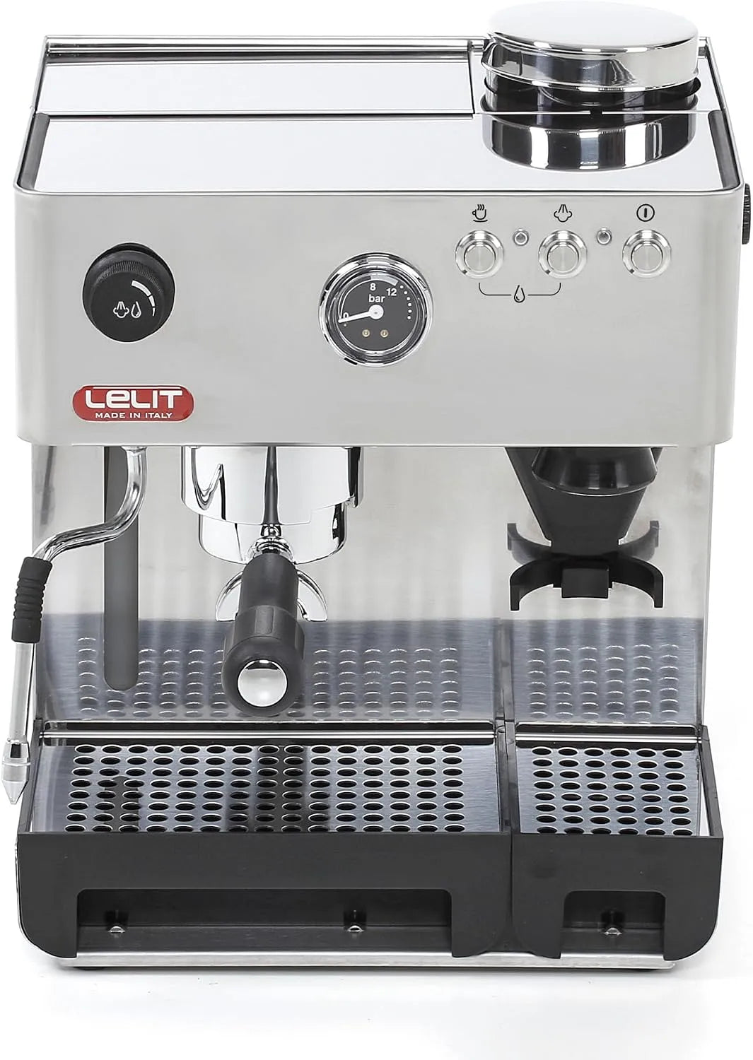 Kaffeemaschine Lelit Anita, Fassungsvermögen 2,7 Liter, Mit multidirektionalem Milchaufschäumer und Mahlwerk, Silber