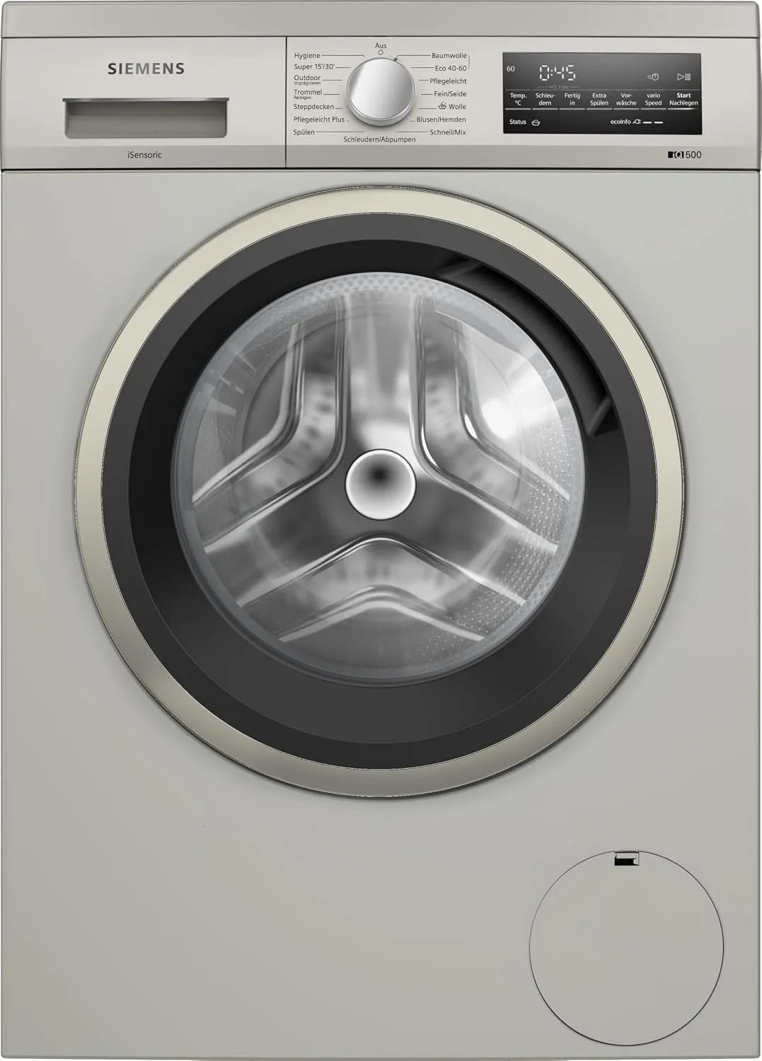 Siemens Waschmaschine WU14UTS8 iQ500 1400, waterPerfect Plus, UpM, smartFinish für weniger Bügeln, Silber-Inox, Unterbau 9 kg, Antiflecken-System