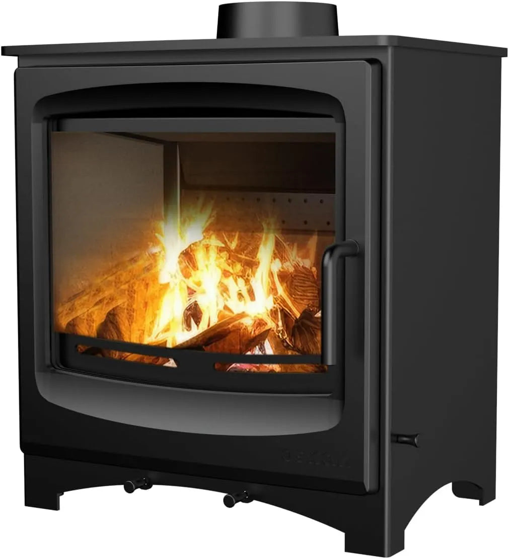 Kaminofen Oskar, Energieeffizienzklasse A, Rechteckig 8,4 KW, Robuste Gusseisenkonstruktion für kontinuierliche Wärme, in Schwarz