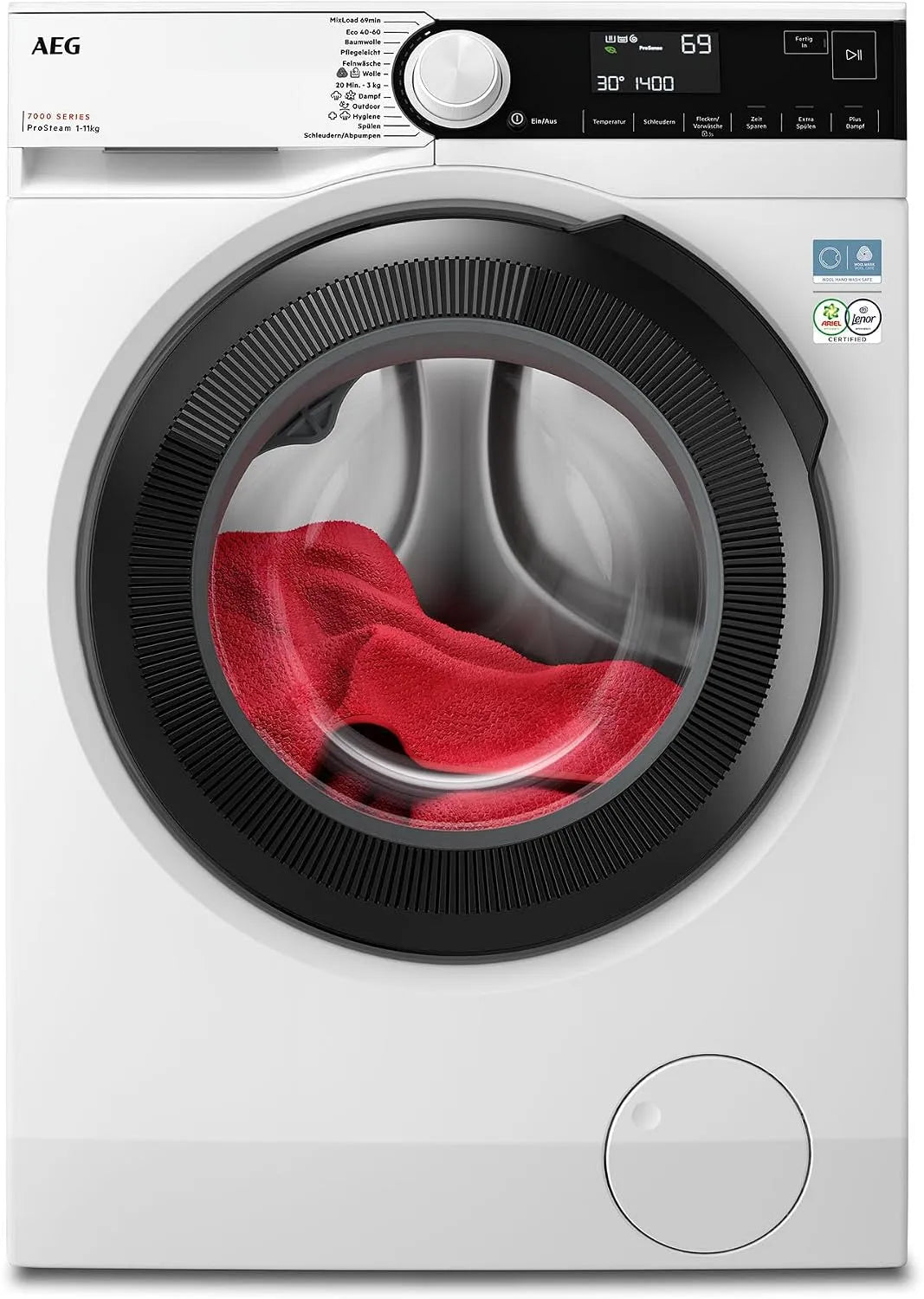 AEG Waschmaschine 7000 A-30 1400, LR7A70410, Leise, Nachlegefunktion, min, Knitterschutz, Gewicht 11 kg, Serie ProSteam-Auffrischfunktion mit Dampf