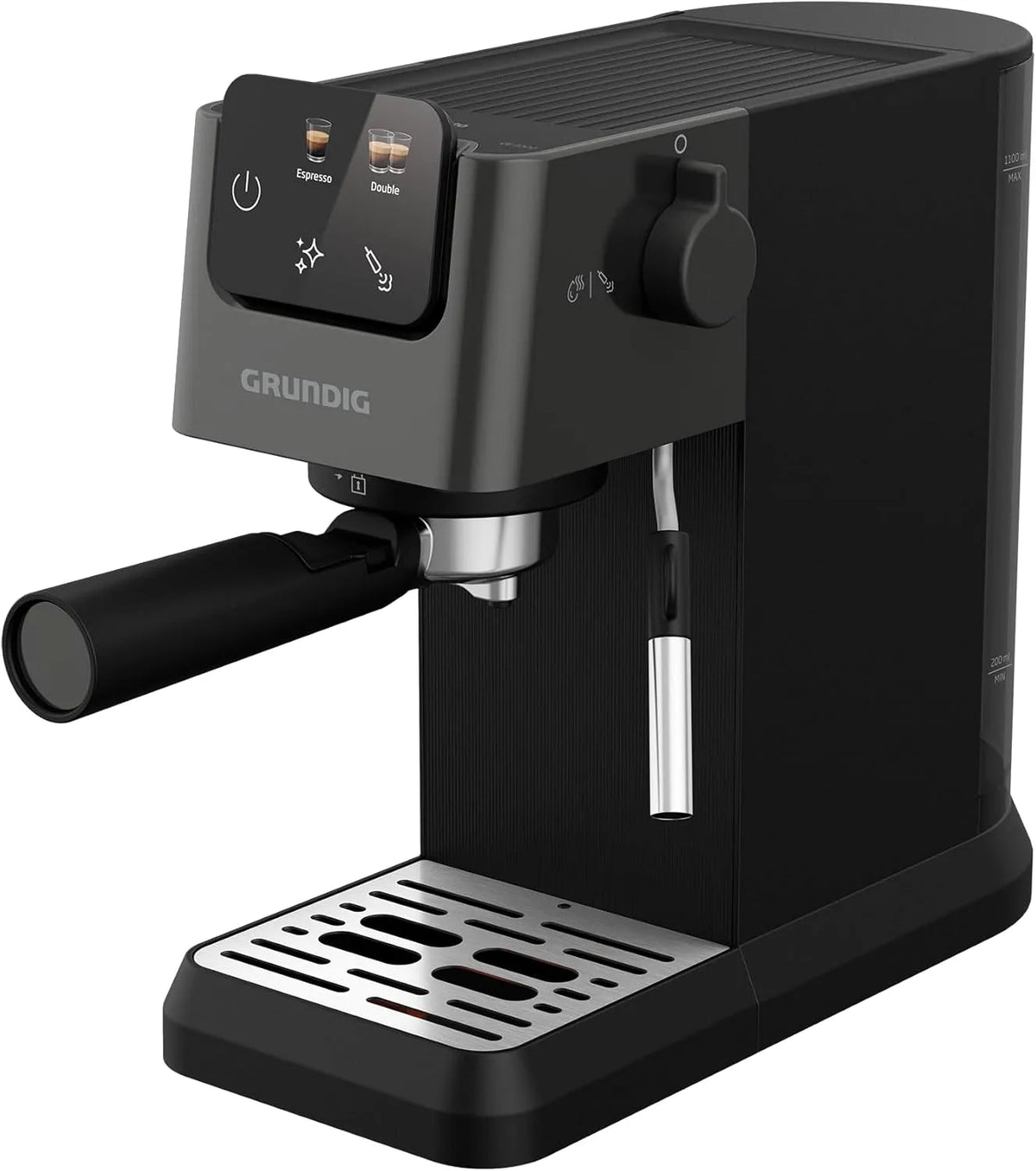 Grundig Espresso-Siebträgermaschine KSM 4330, mit Milchaufschäumdüse, Espressomaschine, abnehmbarer Wassertank, in Schwarz, 1628 W Leistung