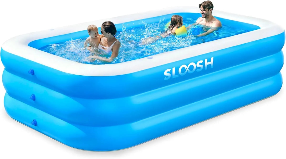Pool, Sloosh Aufblasbarer Swimmingpool mit Sitzen, ideal für Sommer-Wasserpartys im Garten, Blau, Maße 304,8 x 182,8 x 55,8 cm