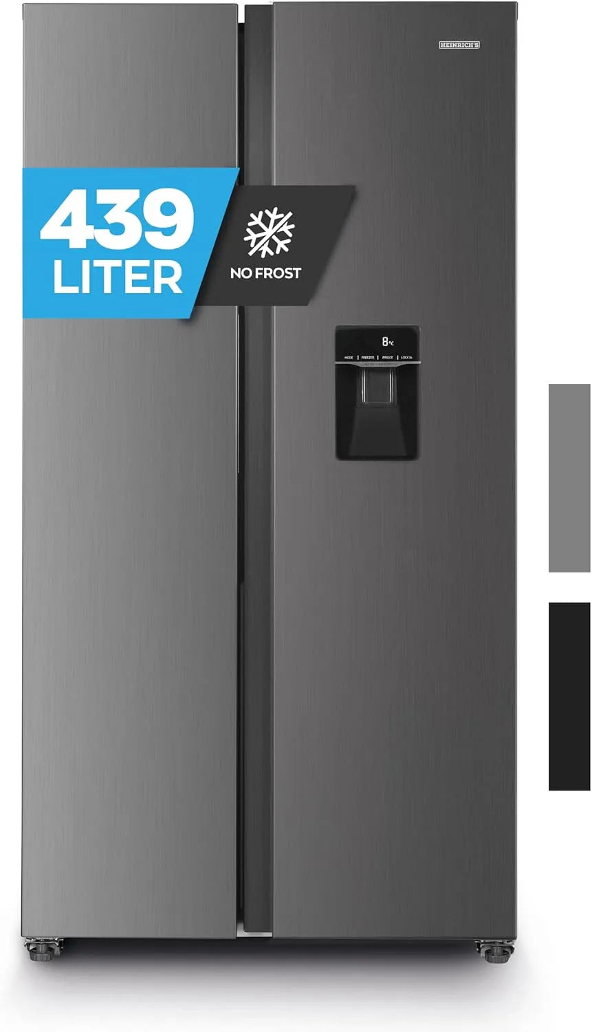 Kühlschrank Heinrich´s Side-by-Side, Fassungsvermögen 151L Gefriervolumen, inklusive. Wasserspender, Touch-Bedienung, Inox, NO-FROST, LED Beleuchtung