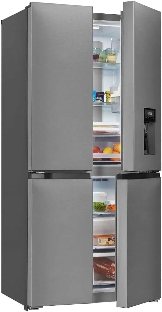 Exquisit Kühlschrank MD430-100-WS-200E, NoFrost, Fassungsvermögen 432 L Volumen, Multi-Door inoxlook, Cross Kühl-Gefrierkombination, Wasserspender