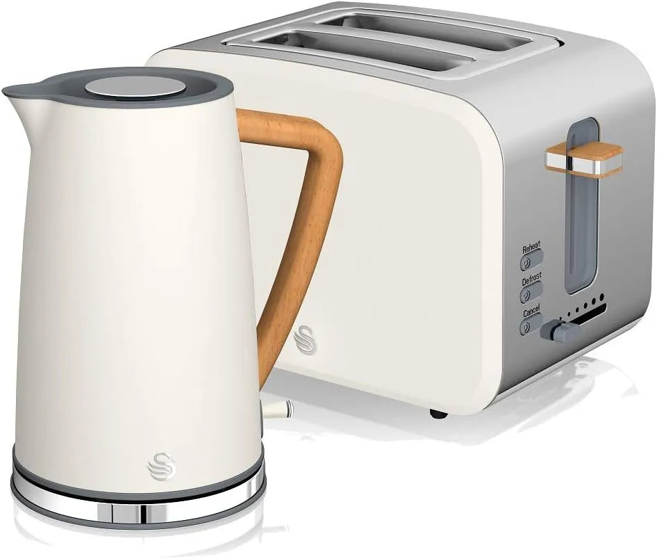 Wasserkocher, Leistung 2200 W, 3 Funktionen, kabellos, modernes Design, Weiß, Fassungsvermögen 1,7 l, 2 Scheiben, Swan Nordic Set Frühstücks
