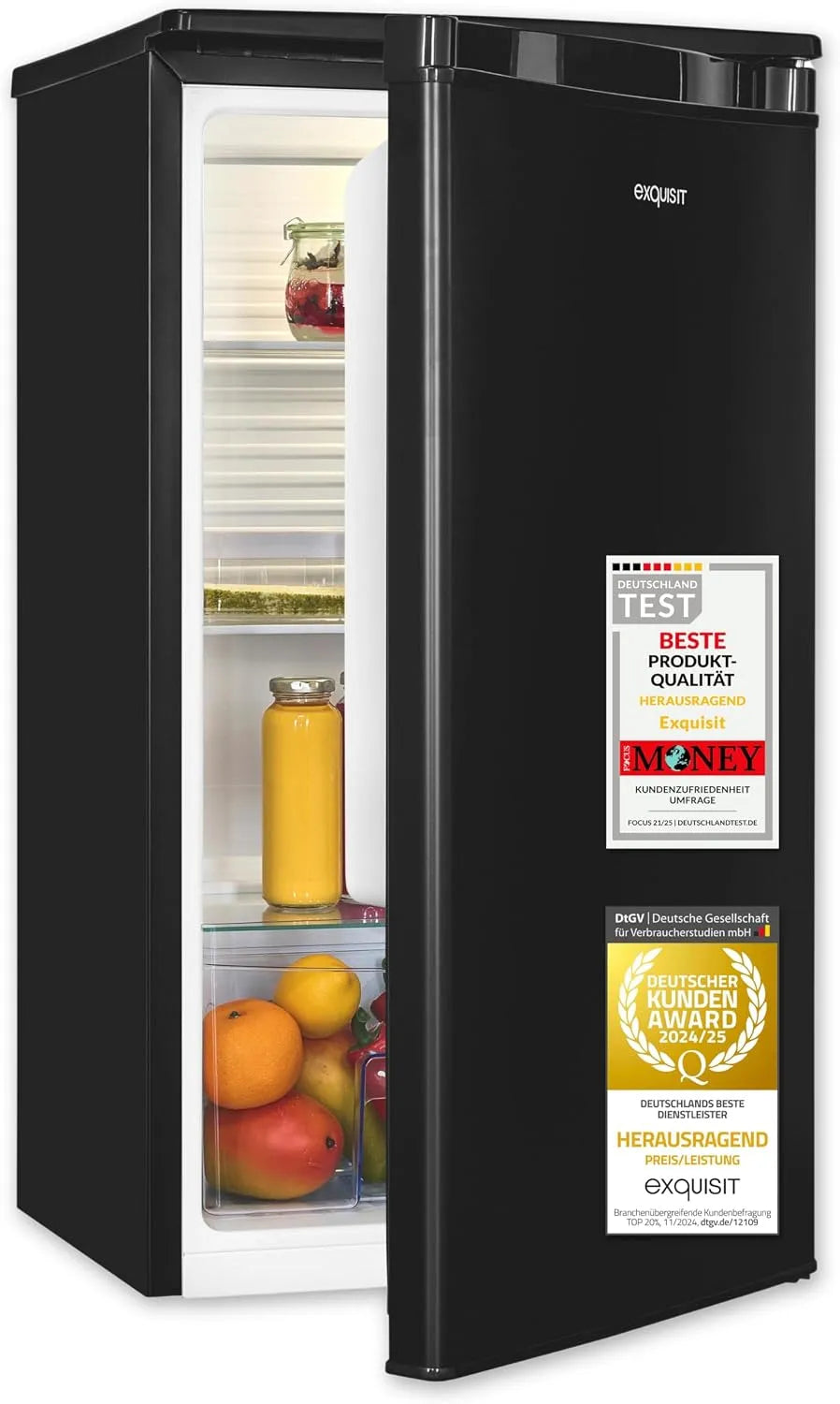 Exquisit Kühlschrank KS585-V-091E, Fassungsvermögen 76 l Nutzinhalt, 41 dB, Vollraumkühlschrank, Energieeffizienzklasse E, kompakt, Glasablagen