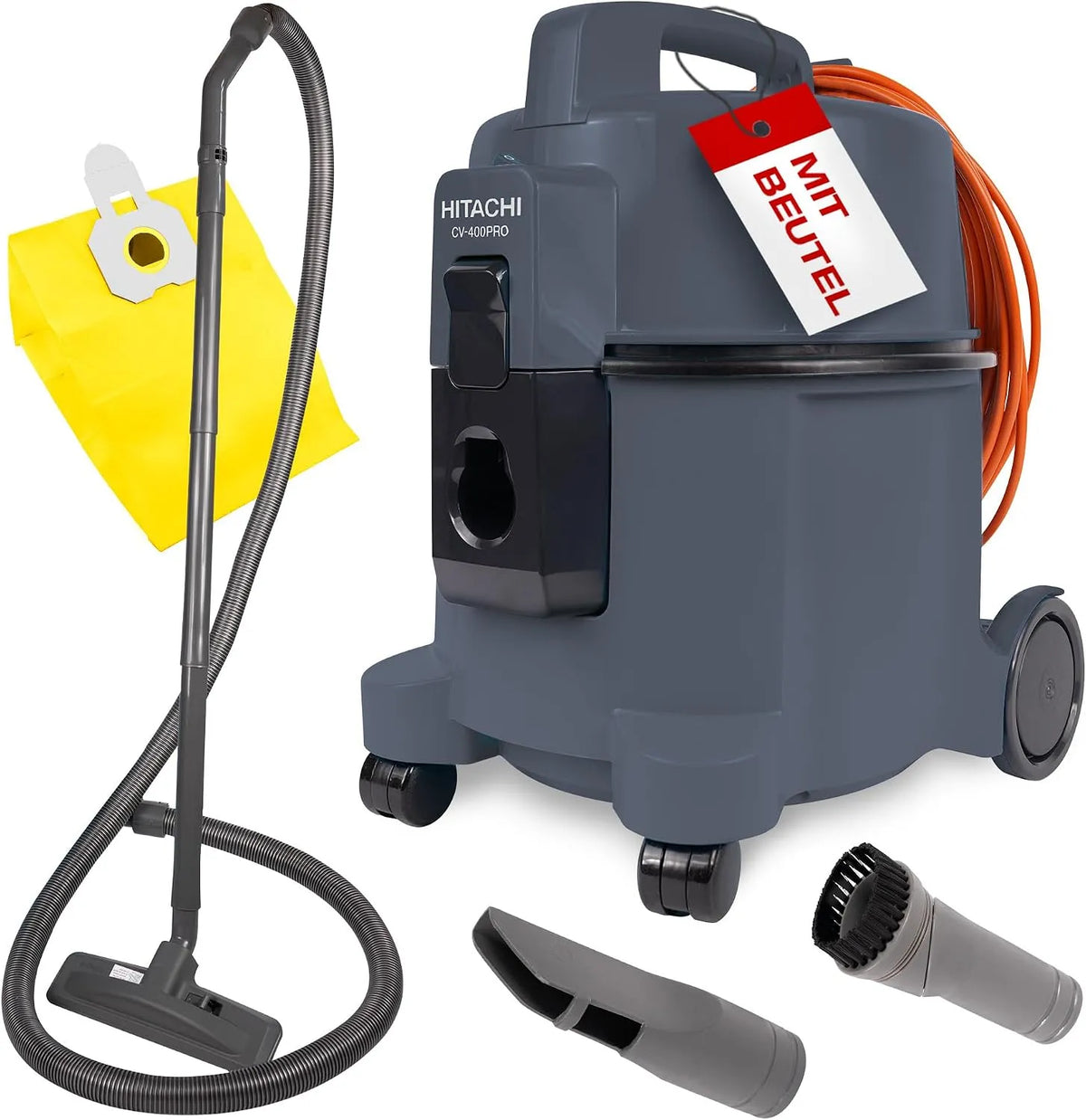 Staubsauger CV-400P HITACHI, Profi Bodenstaubsauger 880W leise 74 dB, Teppichdüse & Zubehör, beutellos nutzbar, PRO + Beutel + HEPA Filter 4,5L
