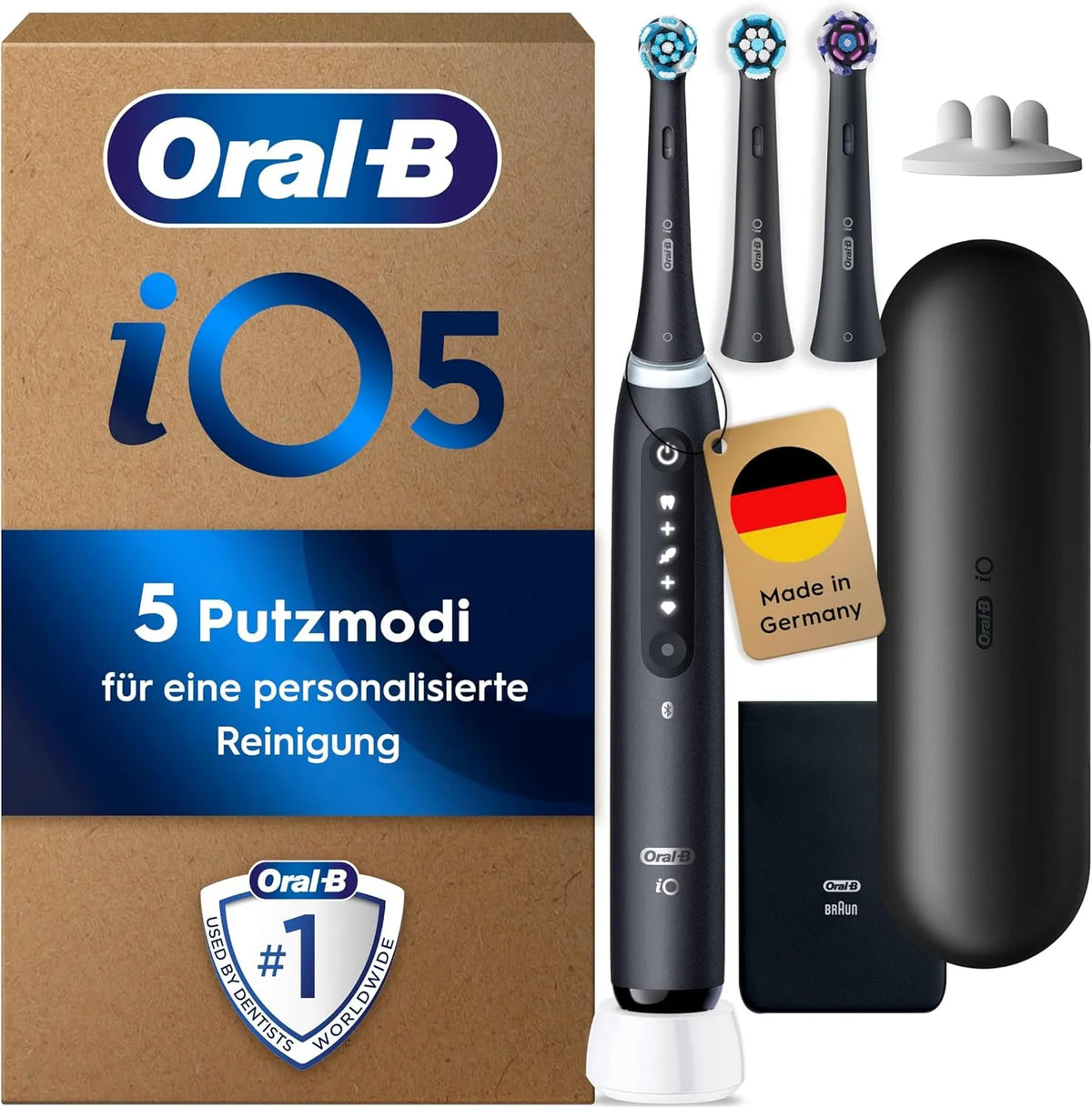 Braun Oral-B iO Series 5 Plus Edition Elektrische Zahnbürste, inklusive. 3 Aufsteckbürsten, Electric Toothbrush, Zahnbürste Elektrisch, in Schwarz