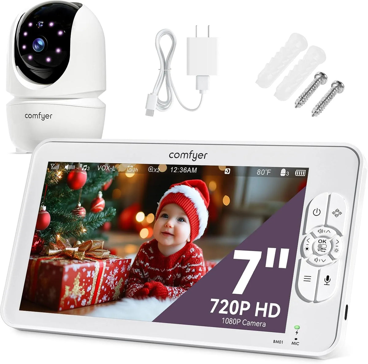 Kamera 1080P 720P 6000 Comfyer Babyphone mit, 7' HD-Video Babyphone Baby Monitor mit ohne WLAN, 6000 mAh, mAh Akku