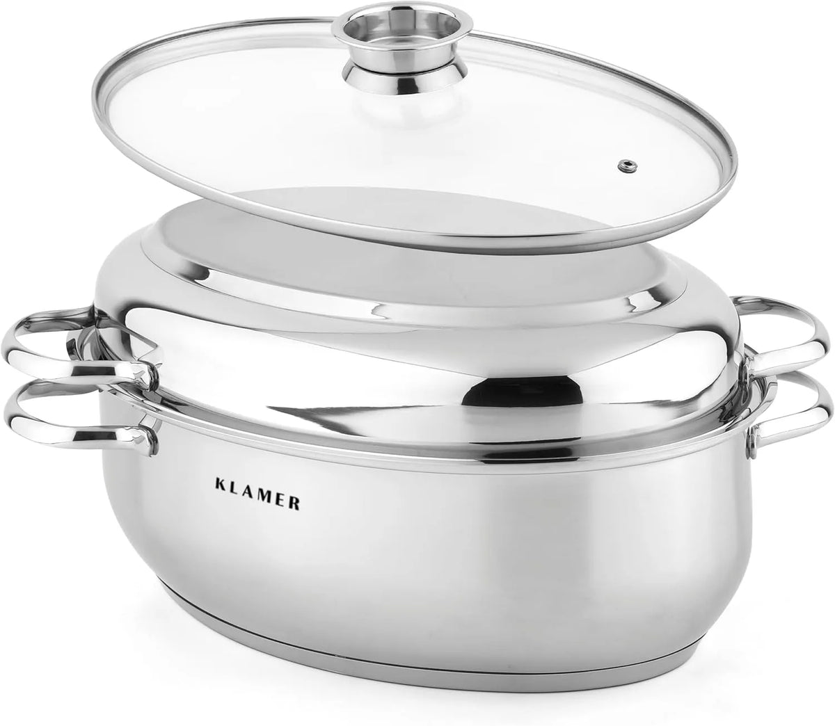 Backofen, Fassungsvermögen 8,5L XXL Bräter mit Deckel, backofengeeignet, für alle Herdarten inklusive. Induktion, KLAMER Bräter mit zwei Deckeln 41 cm