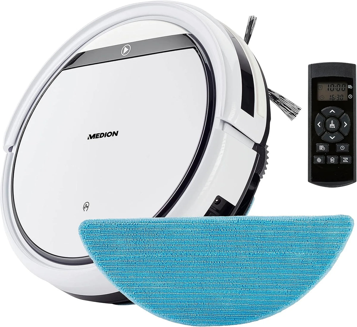Saugroboter E32 2in1 MEDION, Tierhaare Allergiker optimiert, mit Wischfunktion SW, Roboterstaubsauger für Böden Fliesen, Ladestation, Fernbedienung