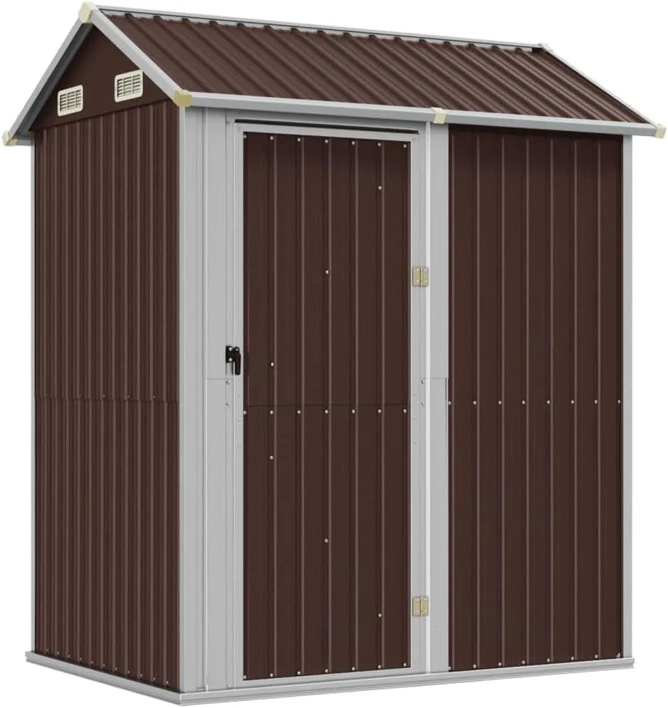 Braun Gerätehaus, mit Stauraum Geräteschuppen Metallschuppen 192x152,5x237 cm Verzinkter Stahl, KOIECETA Gartenhaus