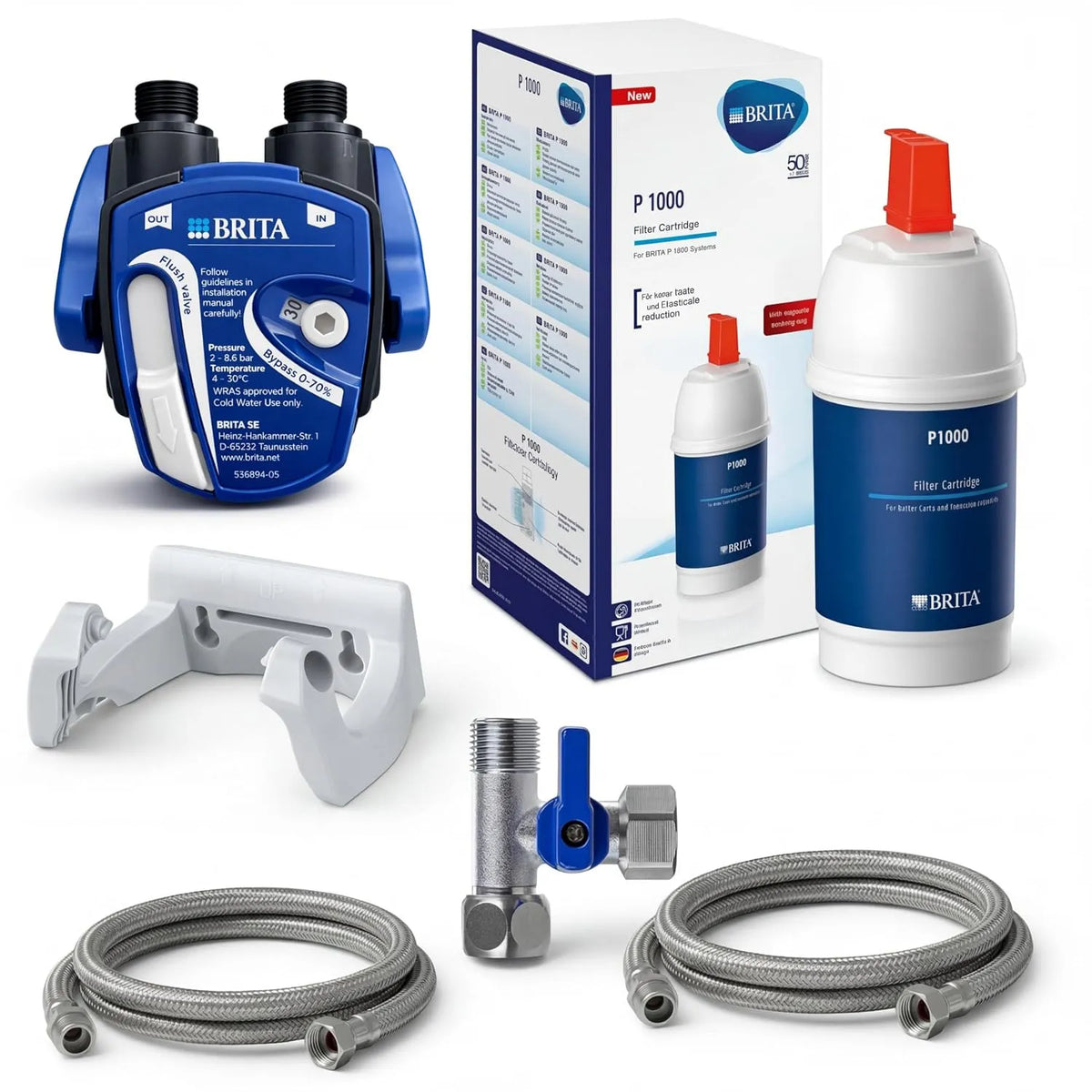 Kaffeemaschine P1000, Schläuchen & Eckventil-Adapter, BRITA Wasserfilter Untertisch Komplettset, Mit Filterkopf, Für weicheres