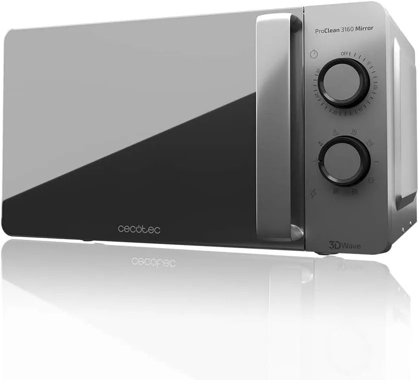 Cecotec Grill 3160 Ready2Clean-Beschichtung 30min-Timer, Leistung 800 W,9 Stufen, Microondas ProClean -Mirror, Silber, Fassungsvermögen 20 L