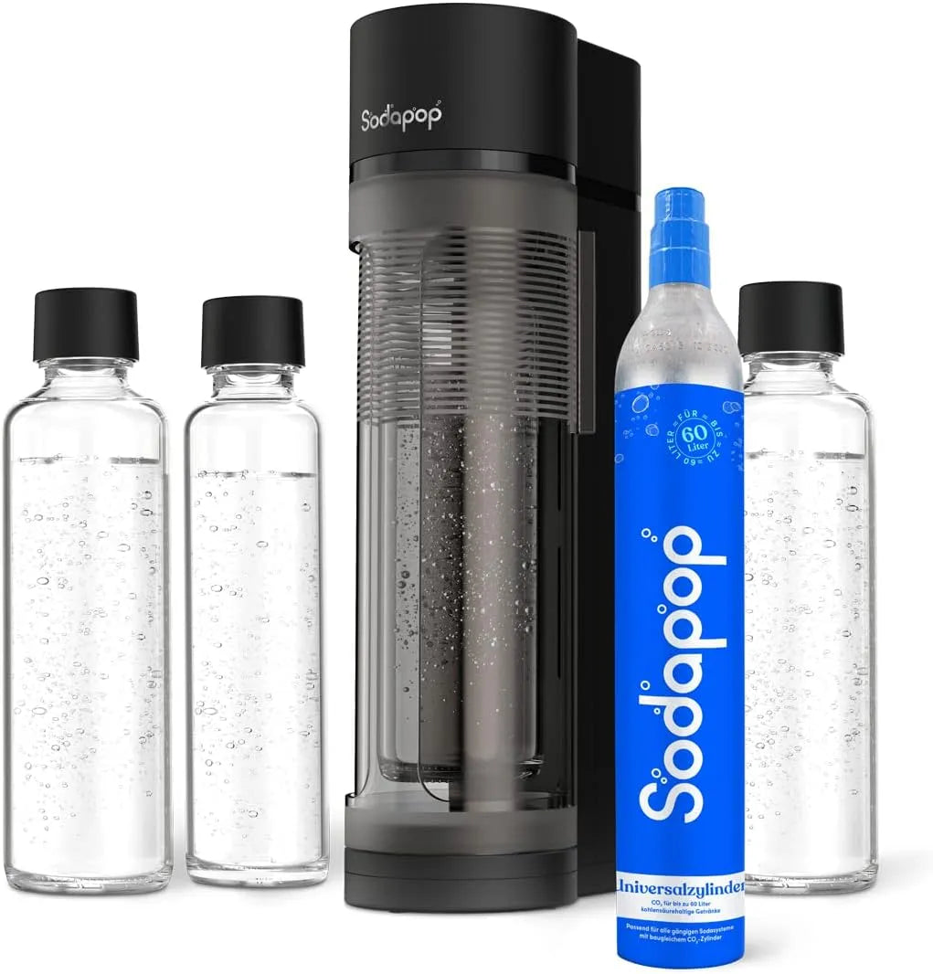 Logan Starterset mit CO₂-Zylinder und 3x Glasflasche Sodapop Wassersprudler, Höhe 42,6 cm, Matt in Schwarz