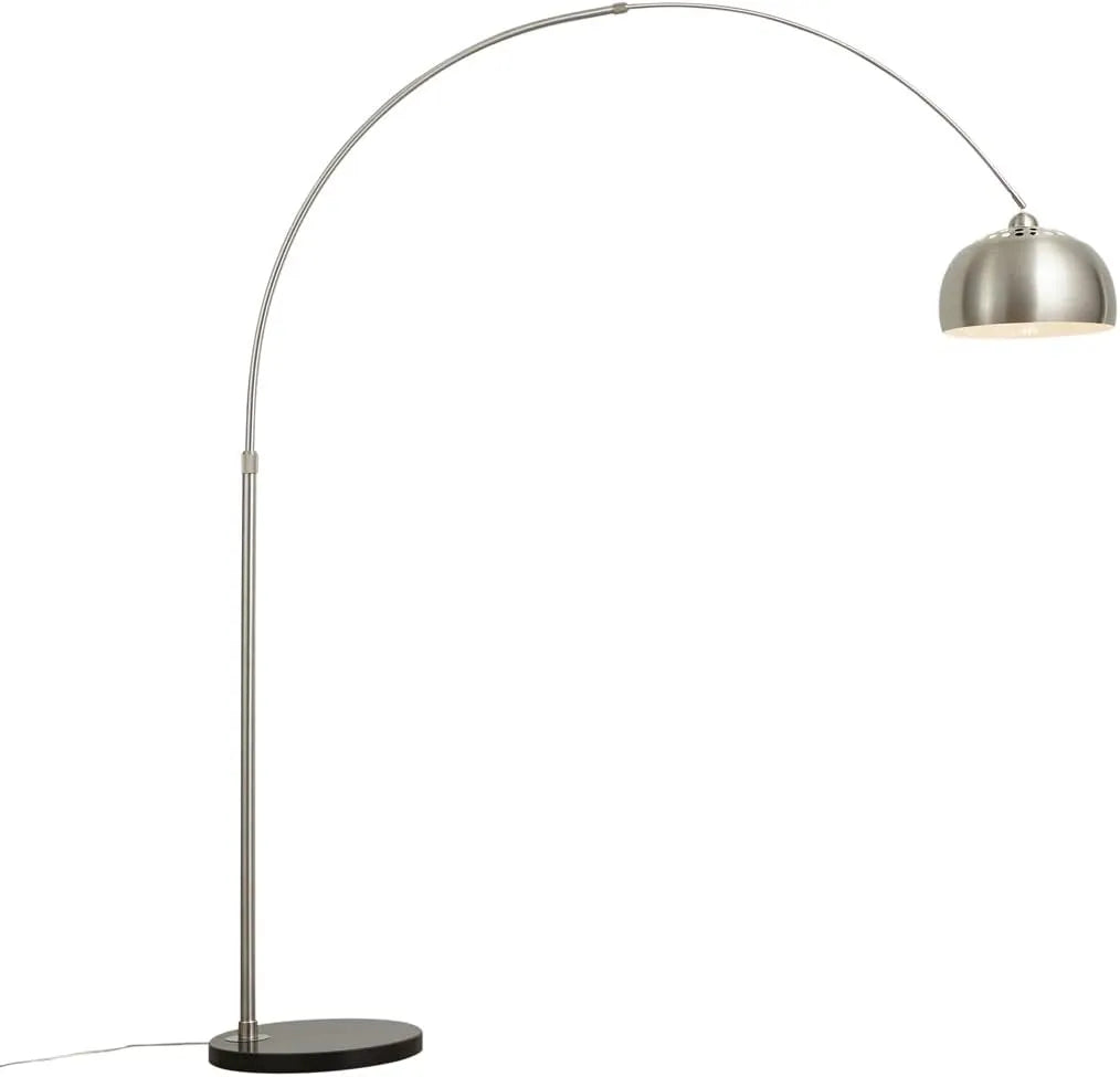 Modell E27 Qazqa, Moderne Bogenlampe Stahl I Silber I nickel matt verstellbar, Grande I Wohnzimmer, Edelstahl Rund, LED geeignet