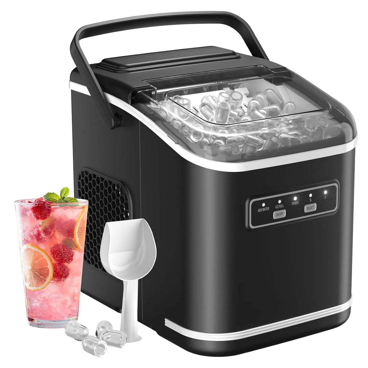 Eiswürfelmaschine, Gewicht 12 KG in 24 H, Acmeenjoy Eiswürfelbereiter Ice Maker 9 Eiswürfel in 6-8 Minuten, Bar und Party, Büro
