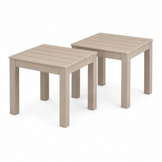 Gartentisch 2er Set quadratischer Beistelltisch Polypropylen Lamellenoptik Taupe je 55 x 55 x 45 cm