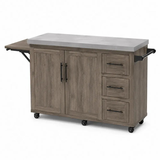 Küchenwagen fahrbar mit Klappplatte 120 x 48 x 90 cm melaminbeschichtete Spanplatte MDF Betonoptik Eiche Grau Schwarz