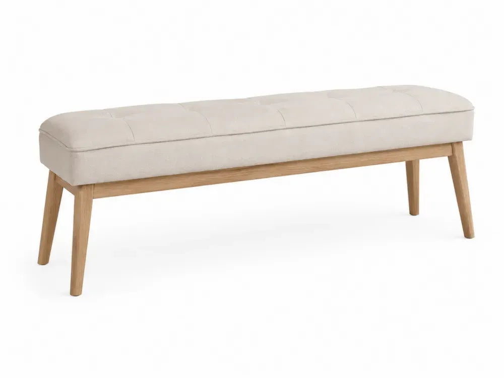 Schlafzimmerbank Sitzbank 120 x 40 x 45 cm Polyesterbezug Kautschukbaum-Massivholz rechteckig Beige Naturfarben mit Polster und Knopfheftung