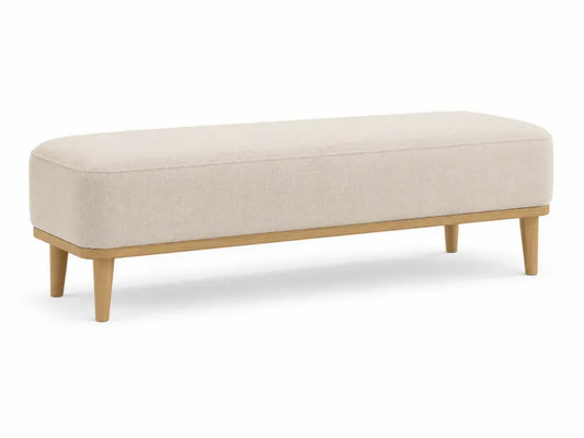 Schlafzimmerbank gepolstert 120 x 40 x 43 cm Polyestergewebe Kautschukbaum-Massivholz rechteckig Beige Naturfarben