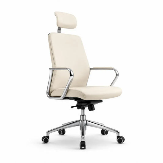 Bürostuhl mit Kopfstütze und Armlehnen höhenverstellbar 63 x 65 x 118-128 cm PU-Kunstleder verchromter Stahl Beige Silberfarben Schwarz
