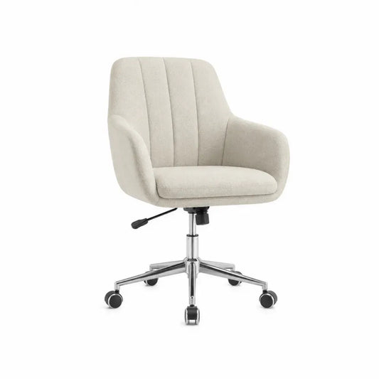 Bürostuhl mit Armlehnen und Rollen 60 x 61 x 83-93 cm Polyester-Bouclé verchromtes Metall Creme Silberfarben Schwarz
