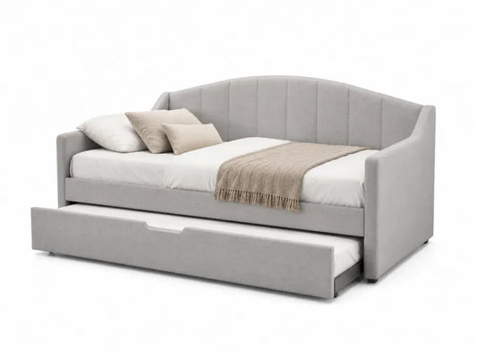 Tagesbett mit Ausziehbett und Lattenrost 211 x 99 x 93 cm Polyesterbezug Sperrholz MDF rechteckig Hellgrau Schwarz