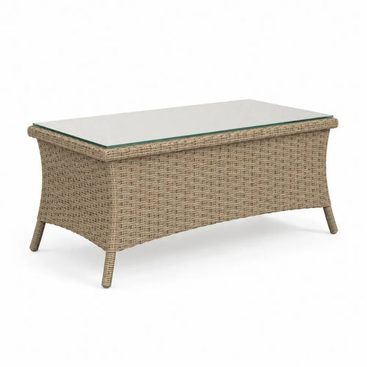 Rechteckiger Gartentisch Loungetisch mit Glasplatte PE-Rattan Naturbeige Transparent 110 x 60 x 45 cm
