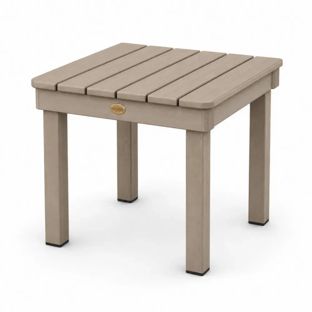 Quadratischer Gartentisch Beistelltisch aus HDPE Polyethylen in Brettoptik Taupe Schwarz 56 x 56 x 45 cm