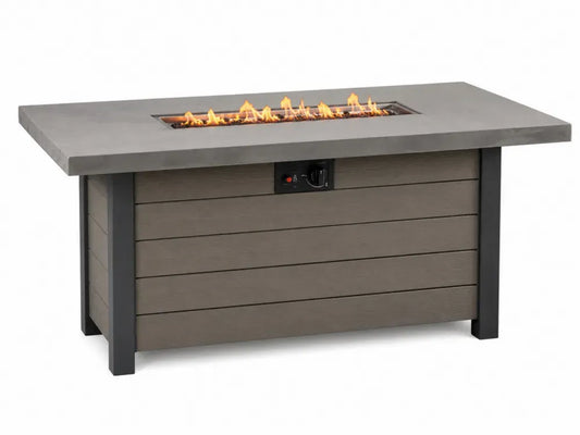 Rechteckiger Gas Feuertisch mit Edelstahlbrenner Zementverbund WPC Grau Taupegrau Anthrazit 150 x 80 x 65 cm