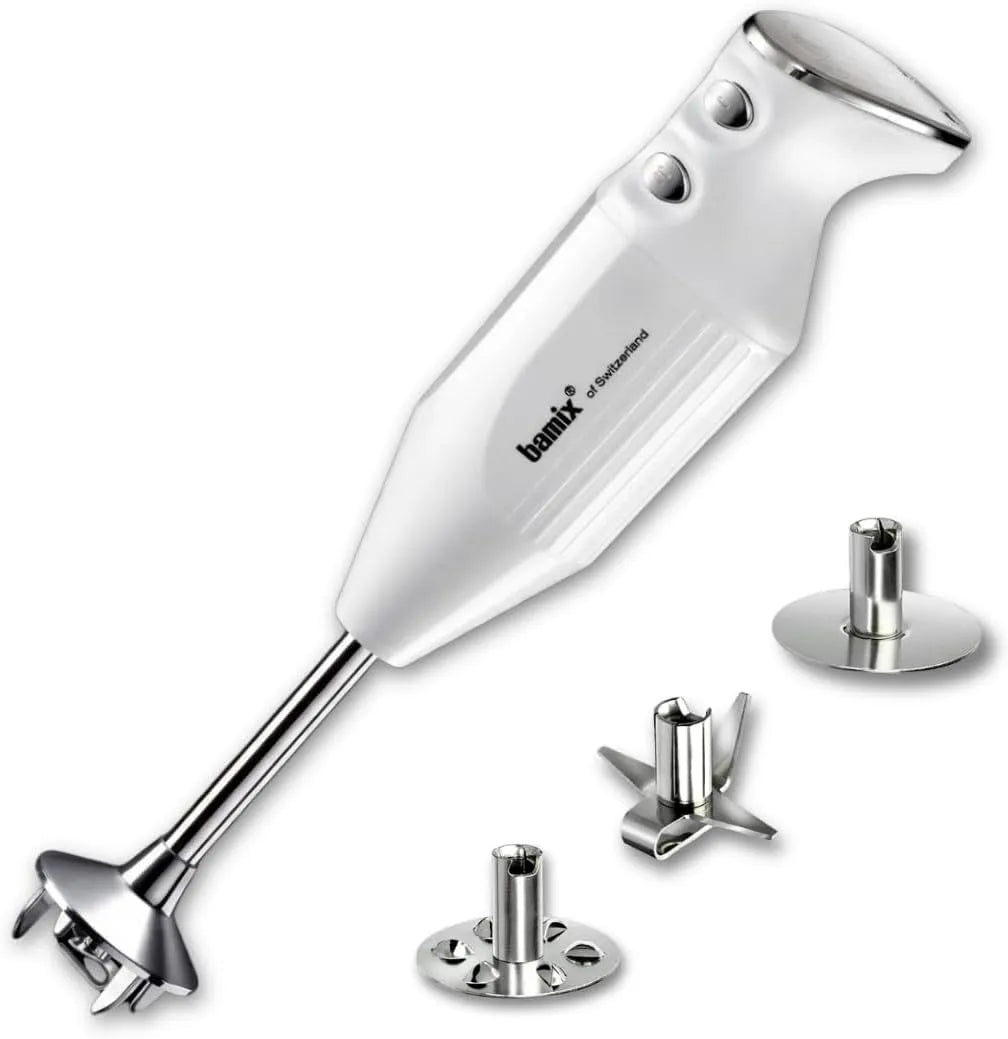 Modell Set PRIME inklusive. Multifunktionsmesser M250 bamix Stabmixer, 2-Stufen, Quirl, Made in Switzerland, Chrom, 250 Watt, Weiß